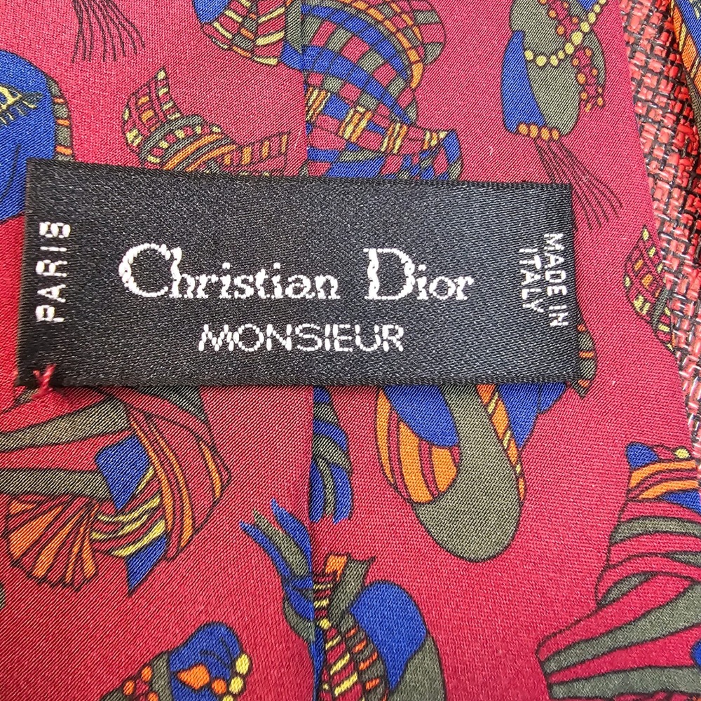 Vintage 90s Christian Dior Monsieur Silk Tie Red Italian Novelty Pattern Luxury - Picture 4 of 7